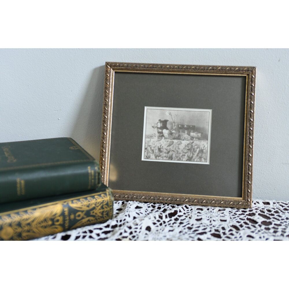 Vintage Palladium Black and White Print Still Life Framed 8 x 9"